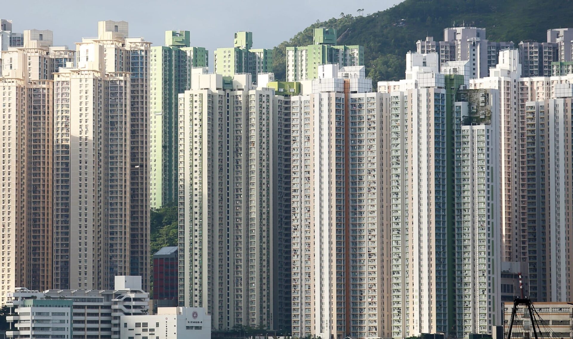 Tall Building Of Skyline , Hong Kong Old Area, Crowded Housing